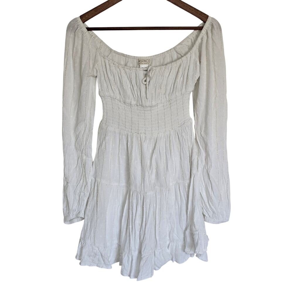 L*Space Cassidy White Gold Metallic Stripe Cover-Up Mini Dress Size: S
